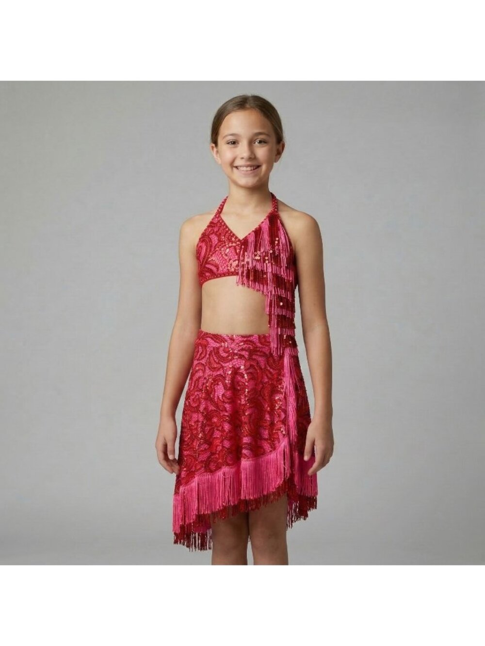 Girl's Custom Dance Costume Leotard & Skirt with Crystals & Sequins in size 12